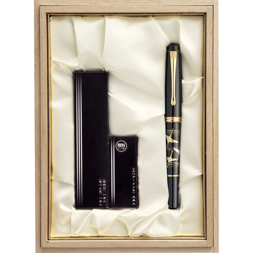 Kuretake Fountain Brush Pen Maki-e 3 Cranes Black Body L137mm With Paulownia Box