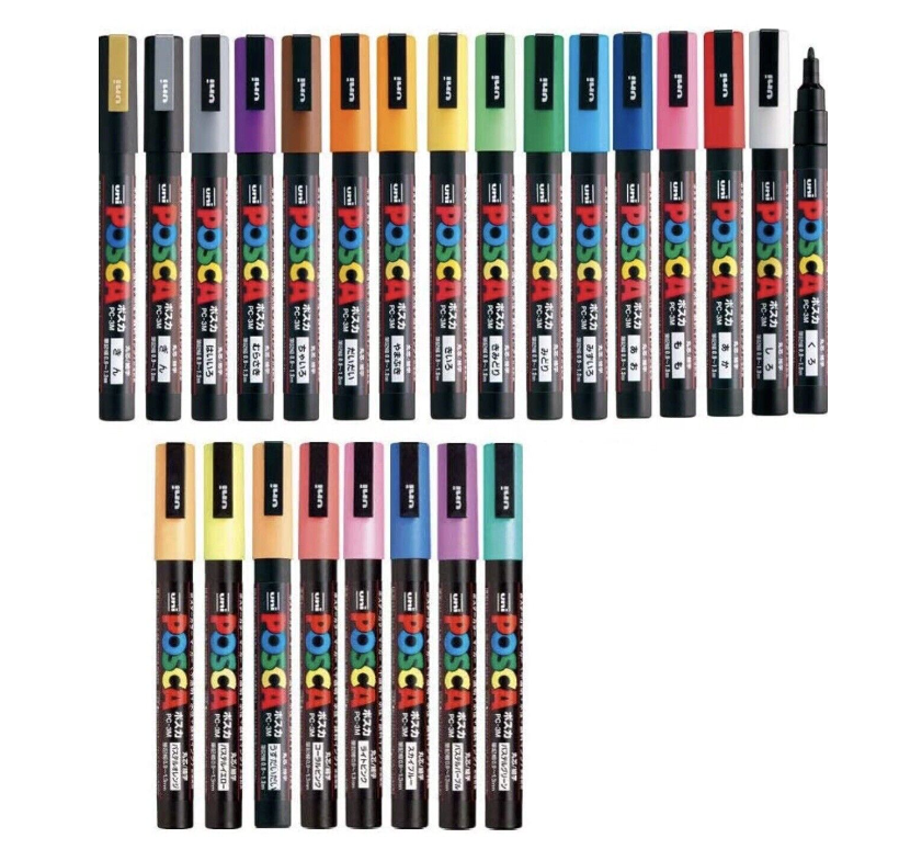 Uni Posca Paint Marker FULL RANGE Bundle Set Fine Point (PC-3M) 24 Colors 