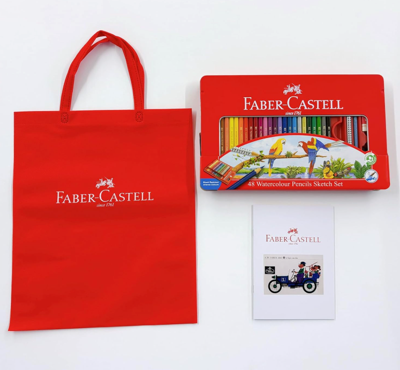 Faber-Castell watercolor pencils, 48-color set, tote bag, notebook