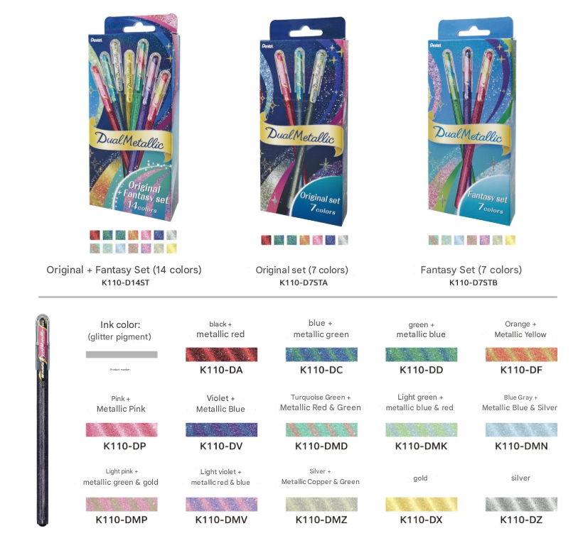 Pentel Dual Metallic Ballpoint Pen Original + Fantasy Set, 14