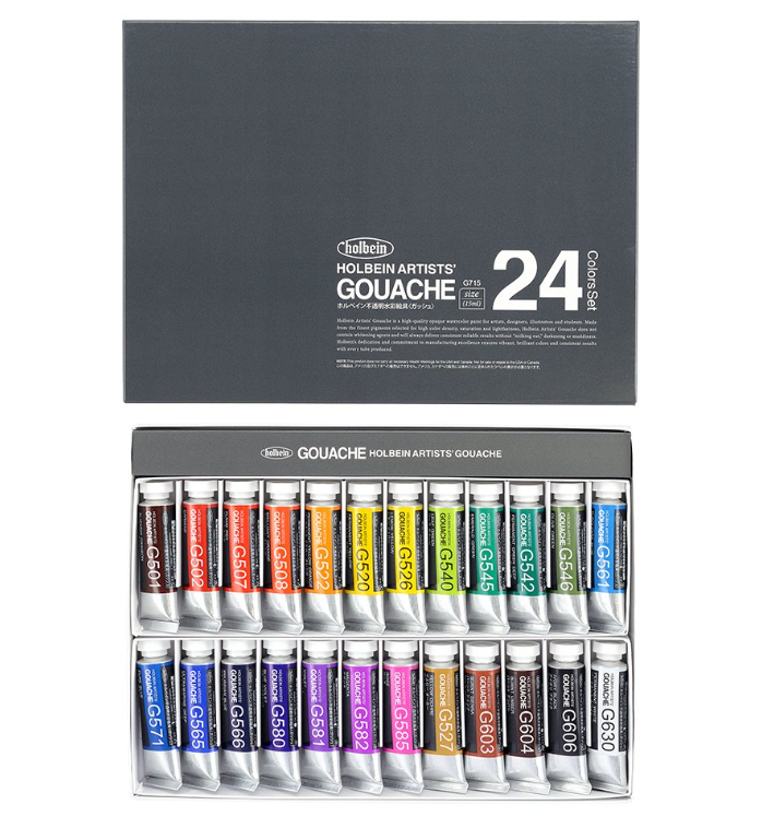 【新品未開封・送料無料】 (Gouache) Watercolors Opaque Holbein 15ml set 24-color G715 絵の具/ポスターカラー